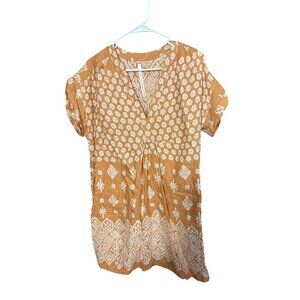 Uncle Frank Mustard Floral Printed Linen Tunic Dress Womens S/M Boho Cottagecore